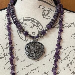 2 Beautiful amethyst necklaces with pendant & longer amethyst necklace💜💜💜